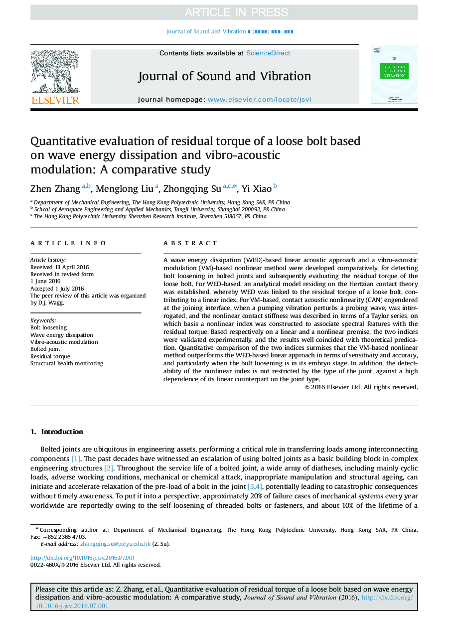 Quantitative evaluation of residual torque of a loose bolt based on wave energy dissipation and vibro-acoustic modulation: A comparative study