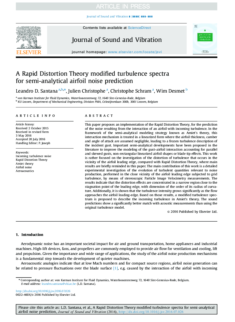 A Rapid Distortion Theory modified turbulence spectra for semi-analytical airfoil noise prediction