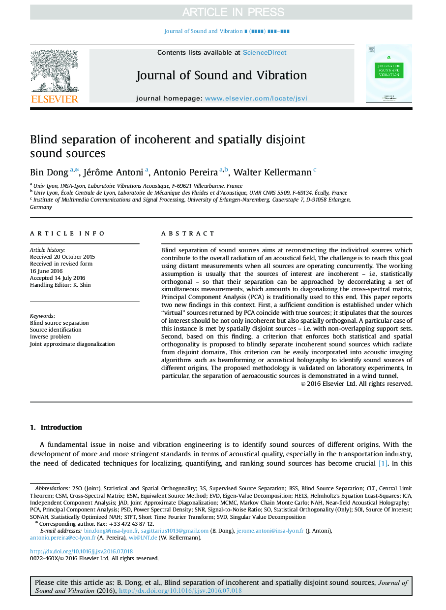 Blind separation of incoherent and spatially disjoint sound sources