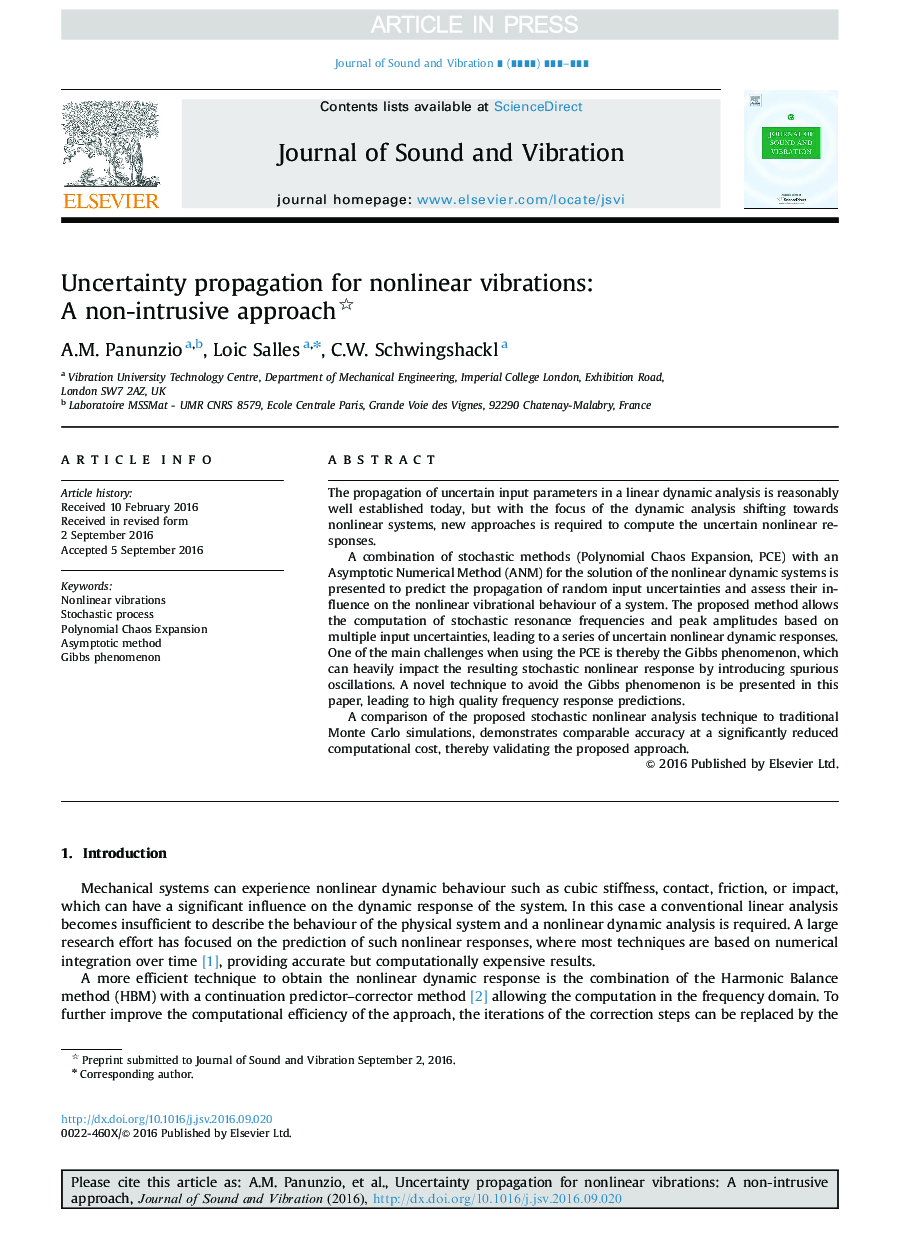 Uncertainty propagation for nonlinear vibrations: A non-intrusive approach