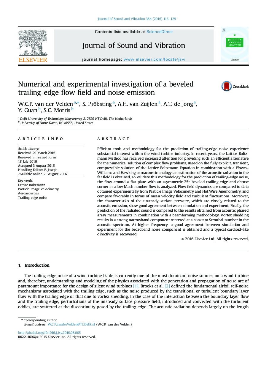 Numerical and experimental investigation of a beveled trailing-edge flow field and noise emission