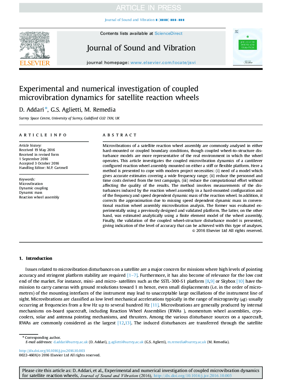 Experimental and numerical investigation of coupled microvibration dynamics for satellite reaction wheels