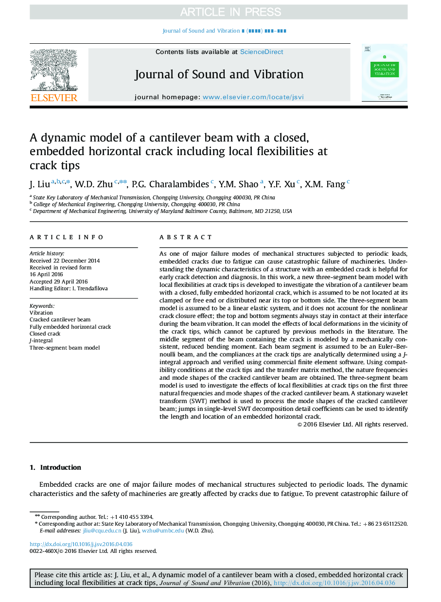 A dynamic model of a cantilever beam with a closed, embedded horizontal crack including local flexibilities at crack tips