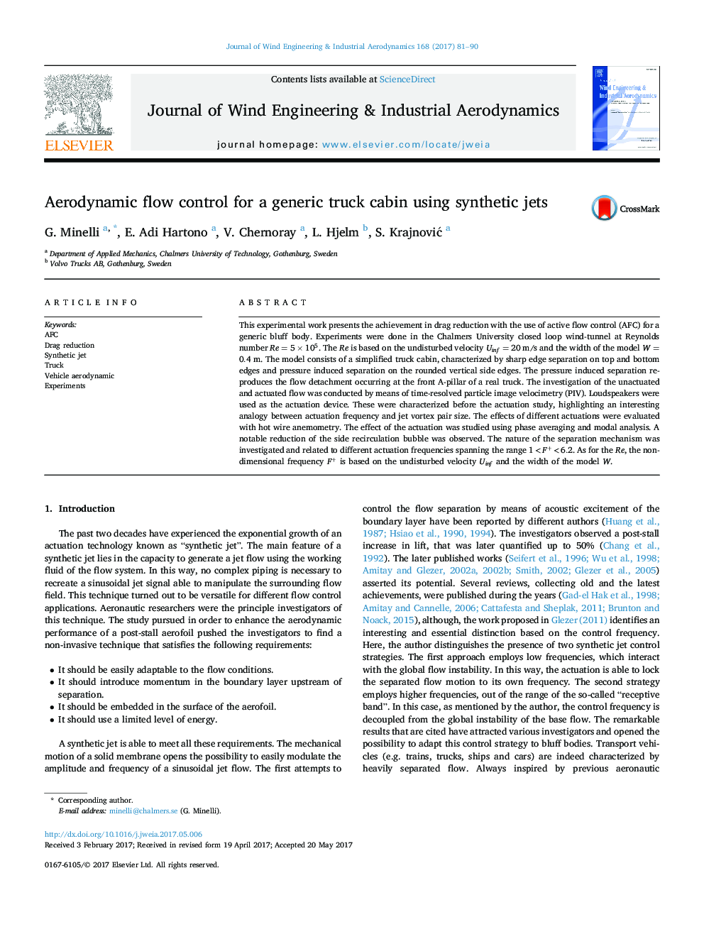 Aerodynamic flow control for a generic truck cabin using synthetic jets