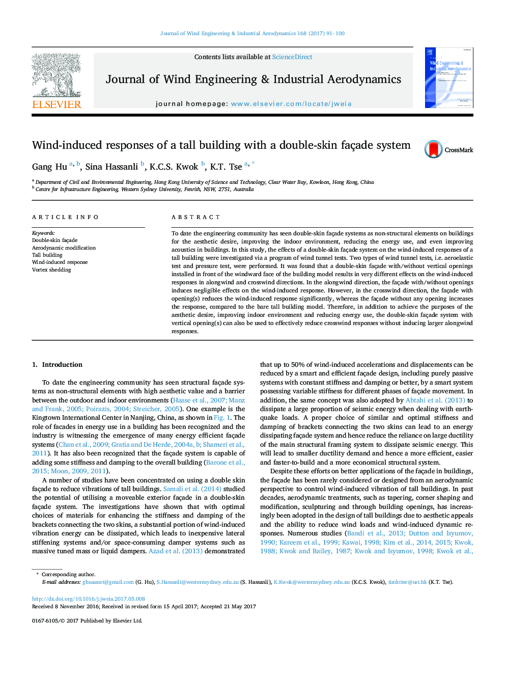 Wind-induced responses of a tall building with a double-skin façade system