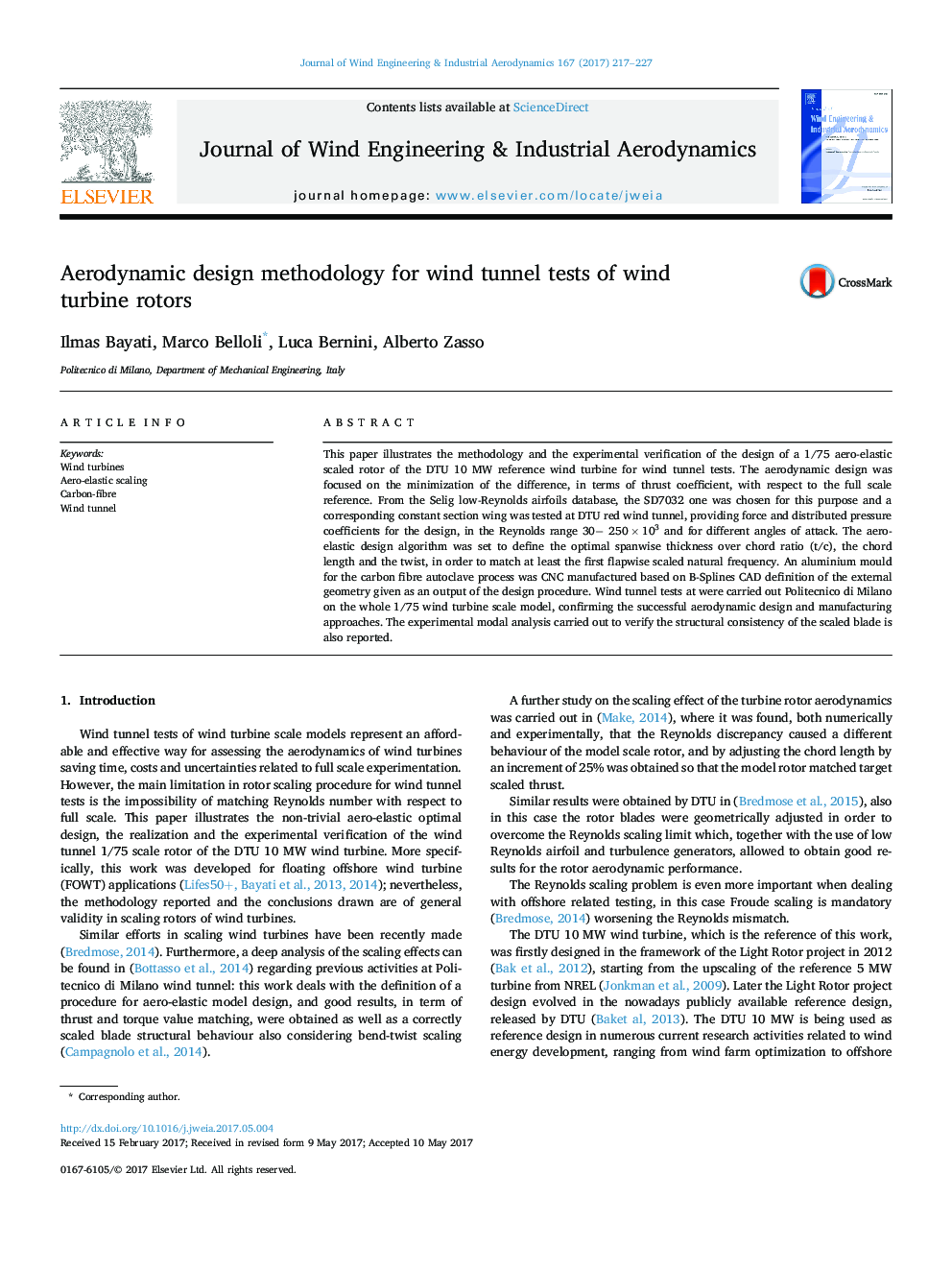 Aerodynamic design methodology for wind tunnel tests of wind turbine rotors