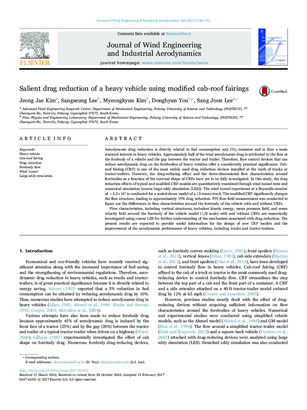 Salient drag reduction of a heavy vehicle using modified cab-roof fairings