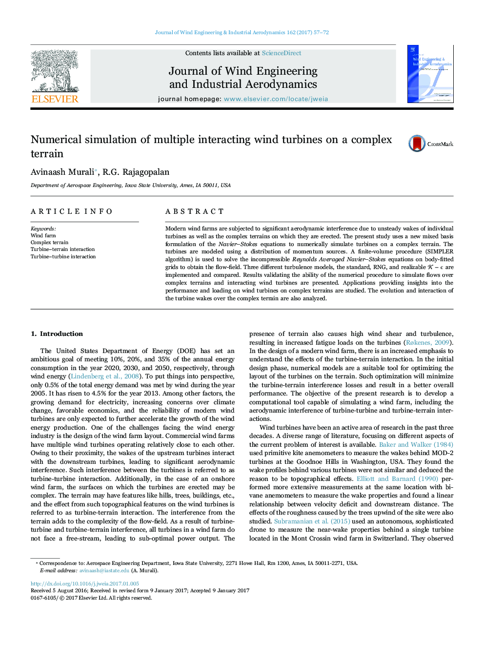 Numerical simulation of multiple interacting wind turbines on a complex terrain