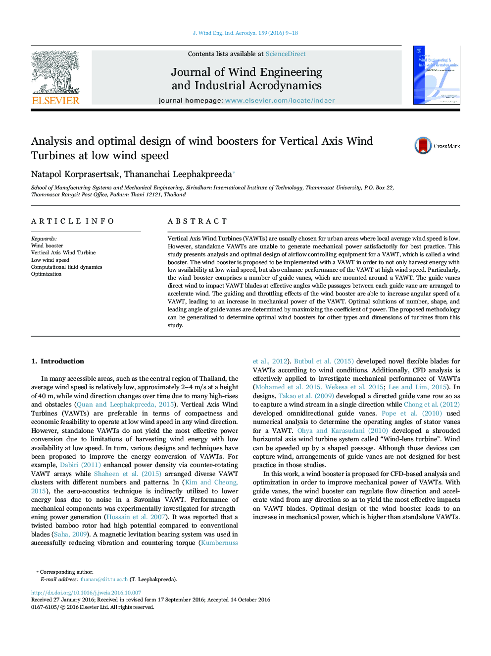 Analysis and optimal design of wind boosters for Vertical Axis Wind Turbines at low wind speed