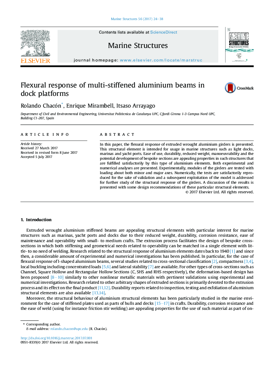 Flexural response of multi-stiffened aluminium beams in dock platforms