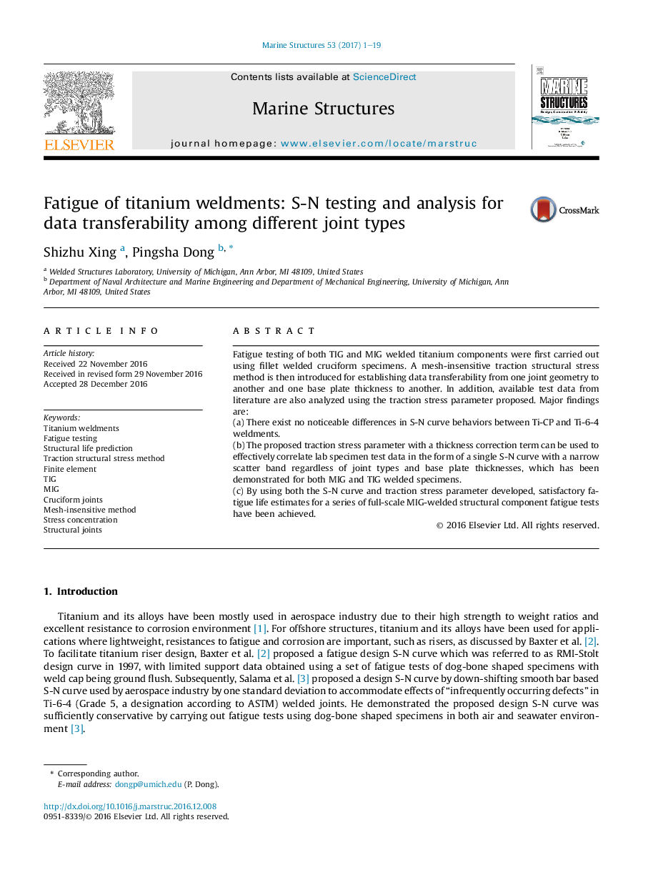 Fatigue of titanium weldments: S-N testing and analysis for data transferability among different joint types