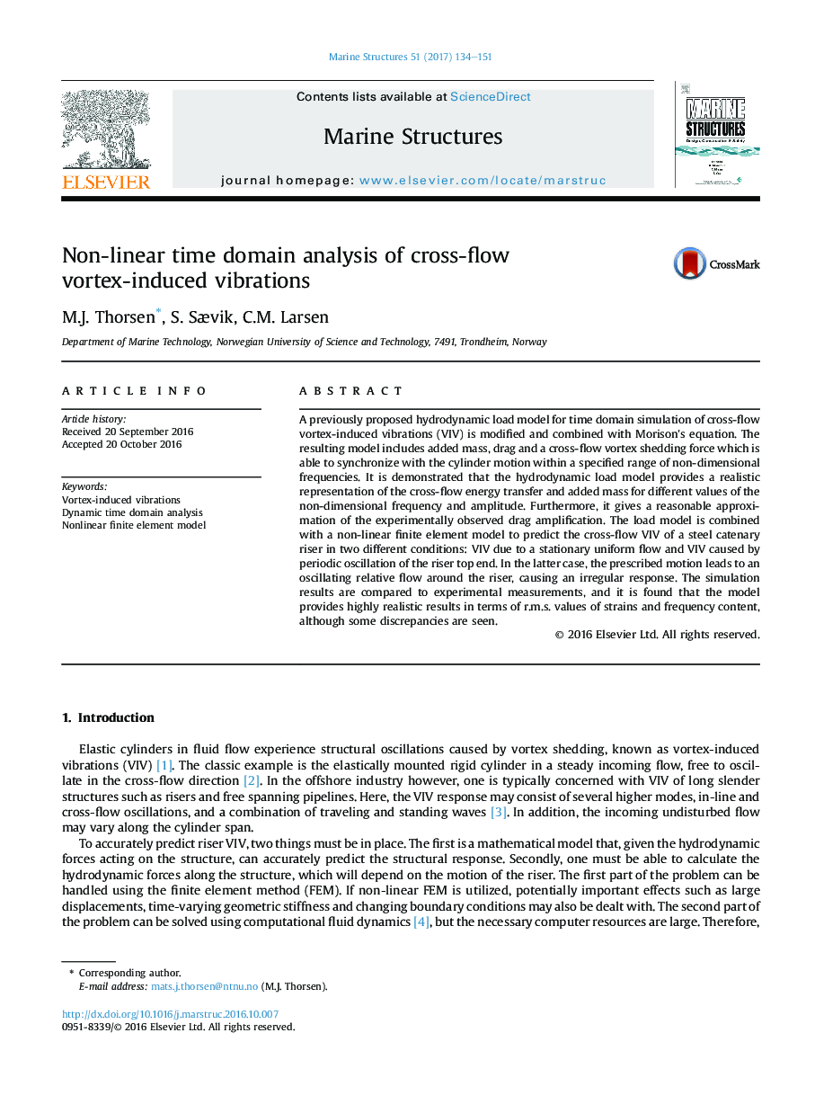 Non-linear time domain analysis of cross-flow vortex-induced vibrations