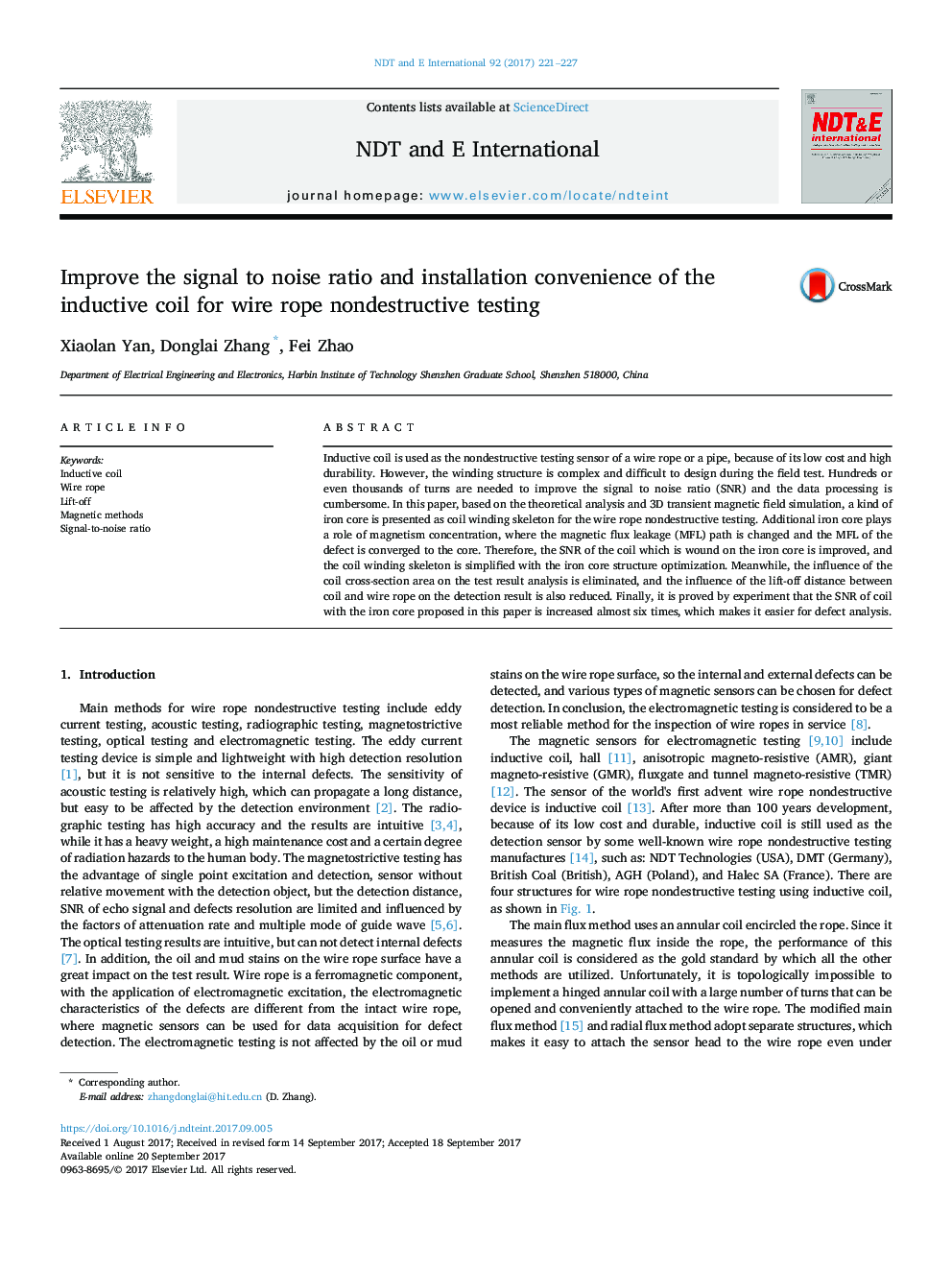 Improve the signal to noise ratio and installation convenience of the inductive coil for wire rope nondestructive testing