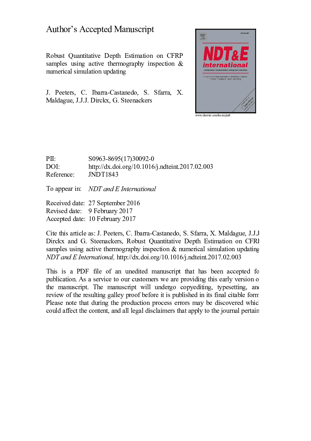 Robust quantitative depth estimation on CFRP samples using active thermography inspection and numerical simulation updating