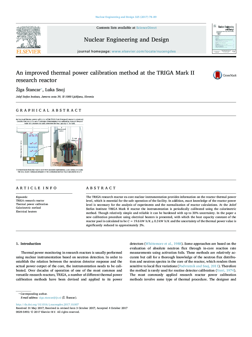 An improved thermal power calibration method at the TRIGA Mark II research reactor