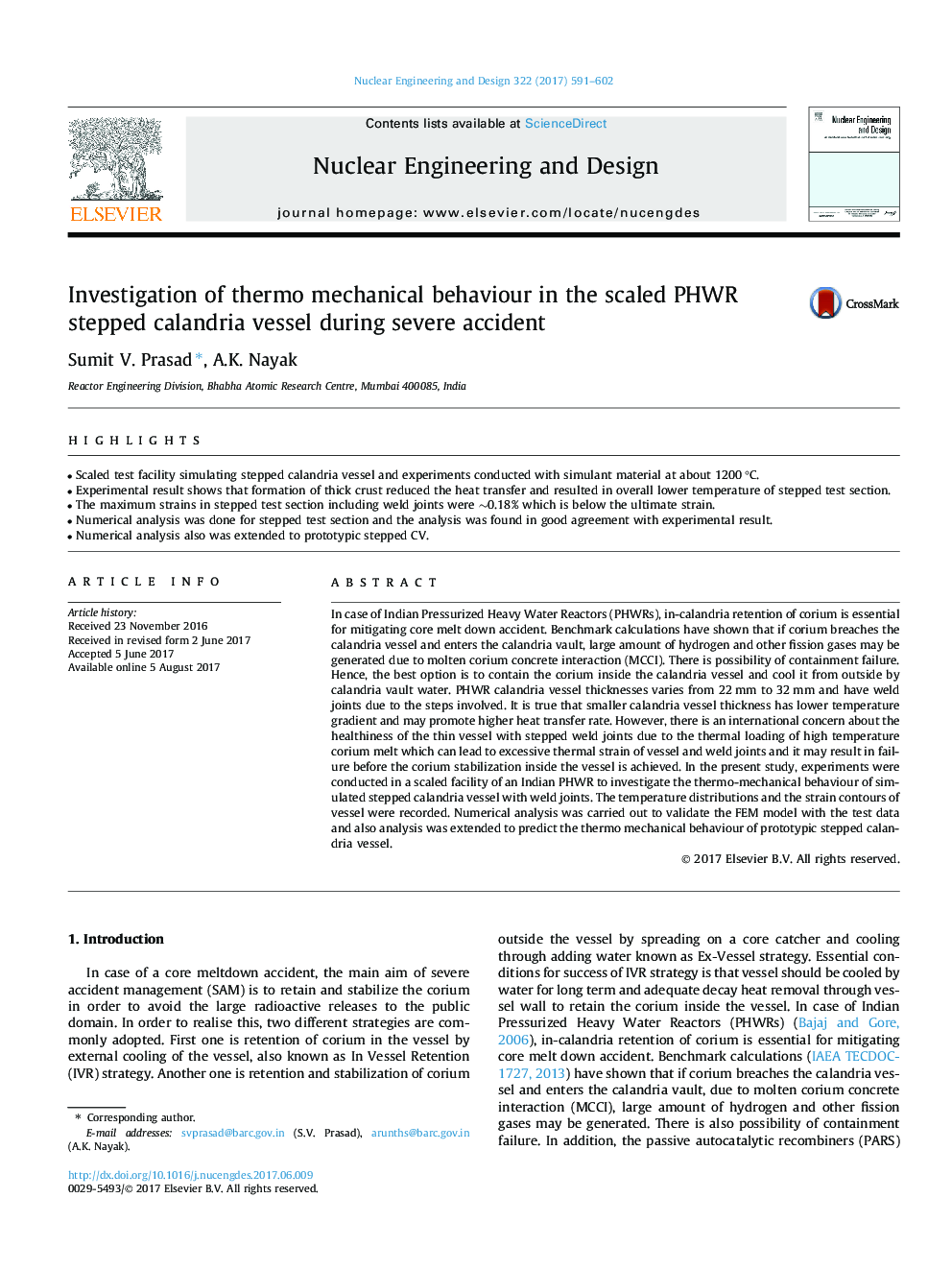 Investigation of thermo mechanical behaviour in the scaled PHWR stepped calandria vessel during severe accident