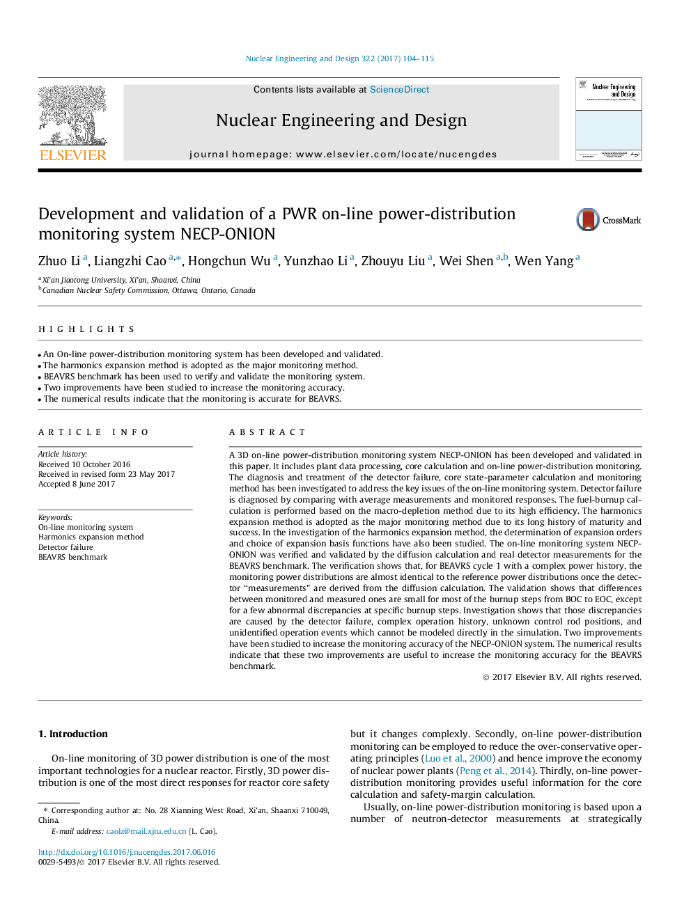 Development and validation of a PWR on-line power-distribution monitoring system NECP-ONION