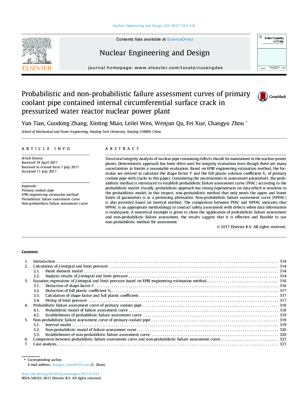 Probabilistic and non-probabilistic failure assessment curves of primary coolant pipe contained internal circumferential surface crack in pressurized water reactor nuclear power plant