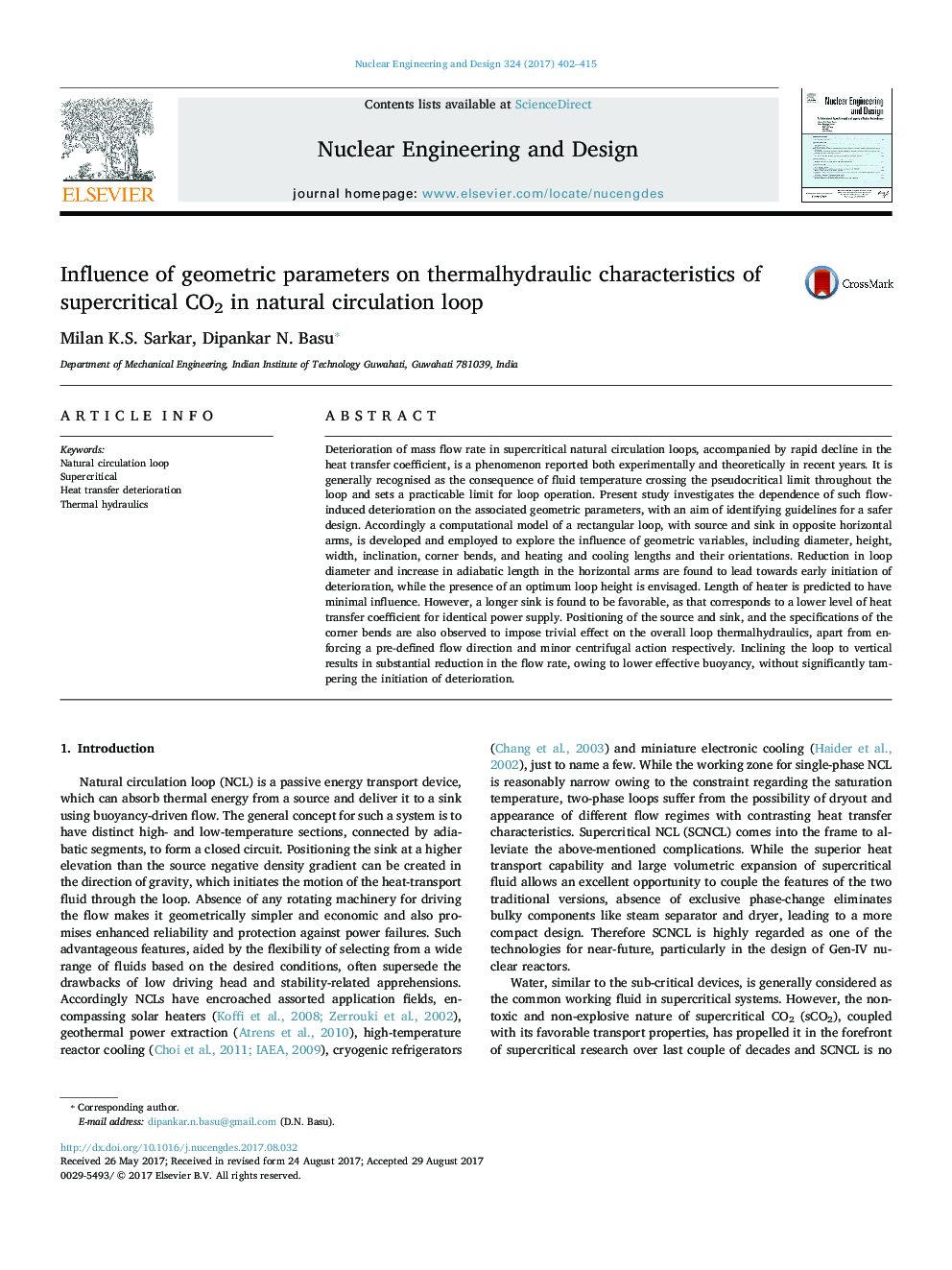 Influence of geometric parameters on thermalhydraulic characteristics of supercritical CO2 in natural circulation loop