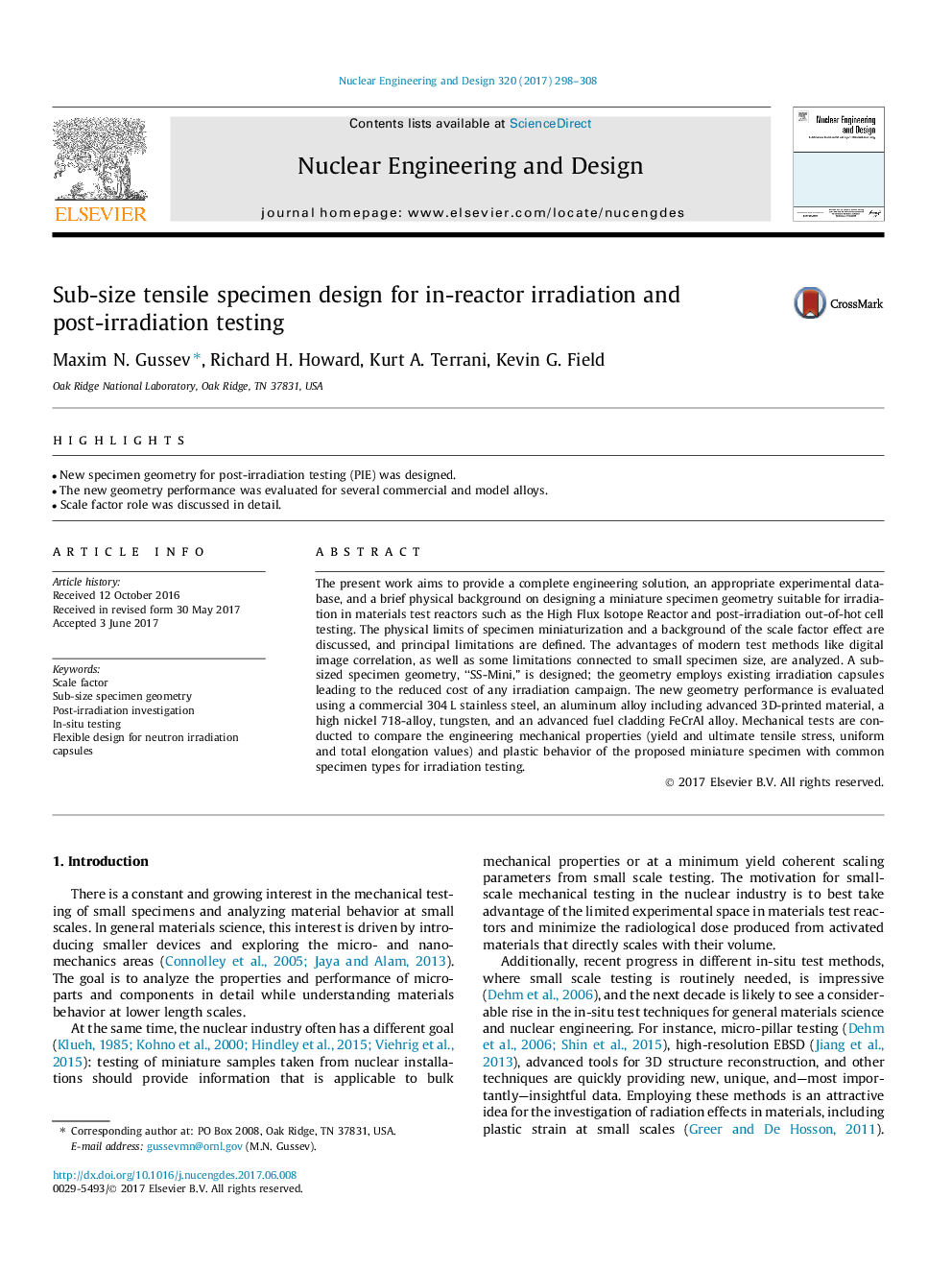 Sub-size tensile specimen design for in-reactor irradiation and post-irradiation testing