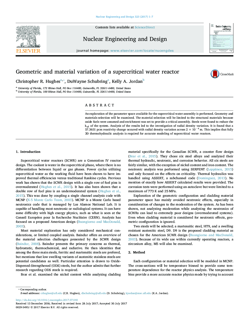 Geometric and material variation of a supercritical water reactor