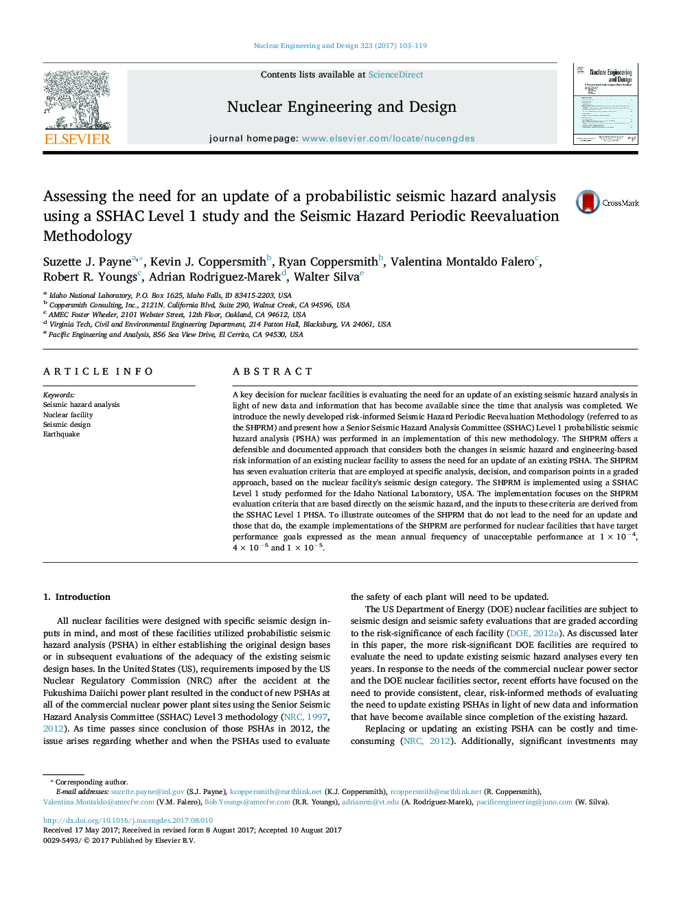 Assessing the need for an update of a probabilistic seismic hazard analysis using a SSHAC Level 1 study and the Seismic Hazard Periodic Reevaluation Methodology