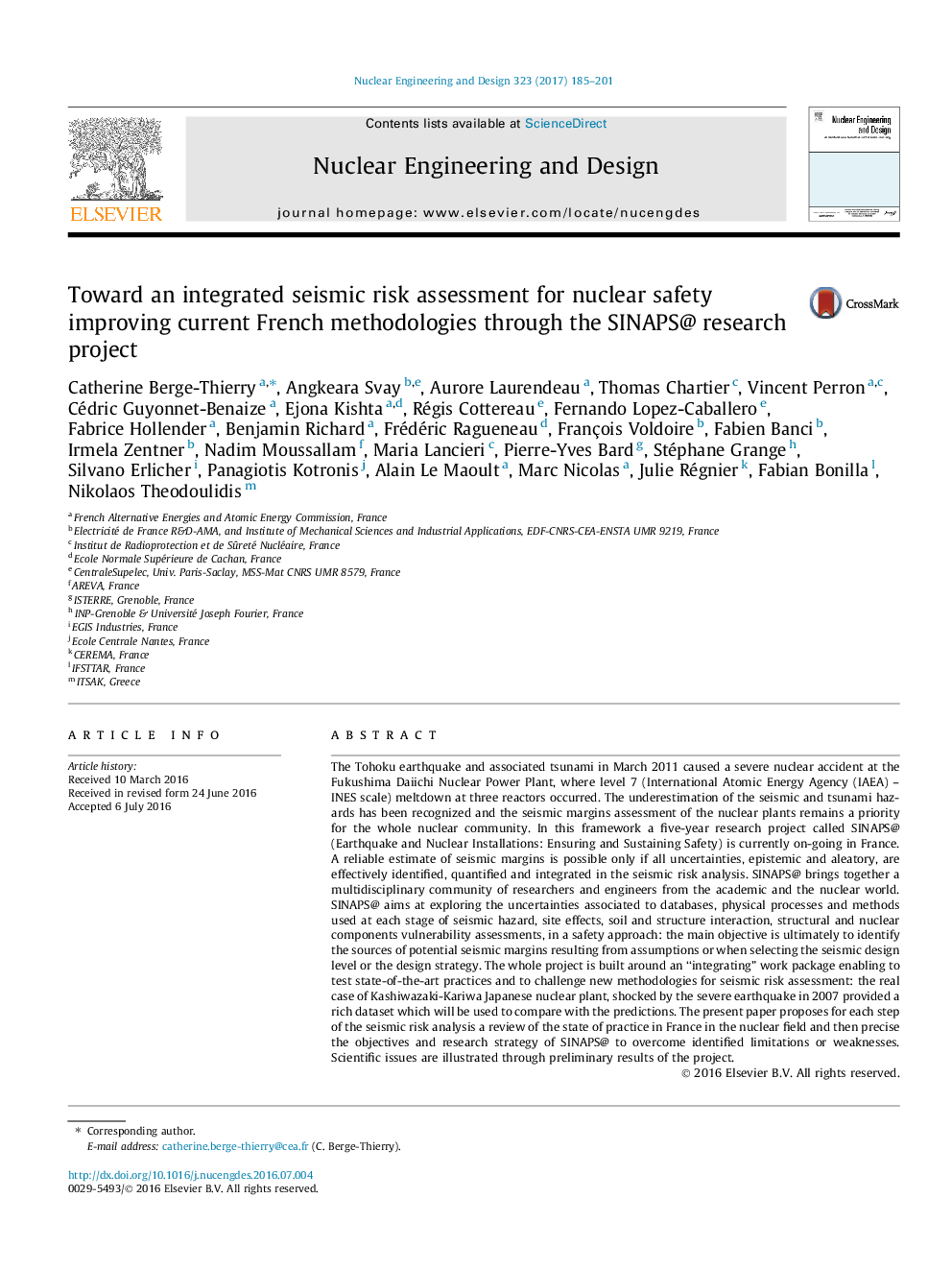 Toward an integrated seismic risk assessment for nuclear safety improving current French methodologies through the SINAPS@ research project
