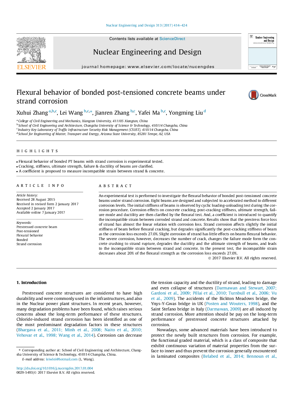 Flexural behavior of bonded post-tensioned concrete beams under strand corrosion