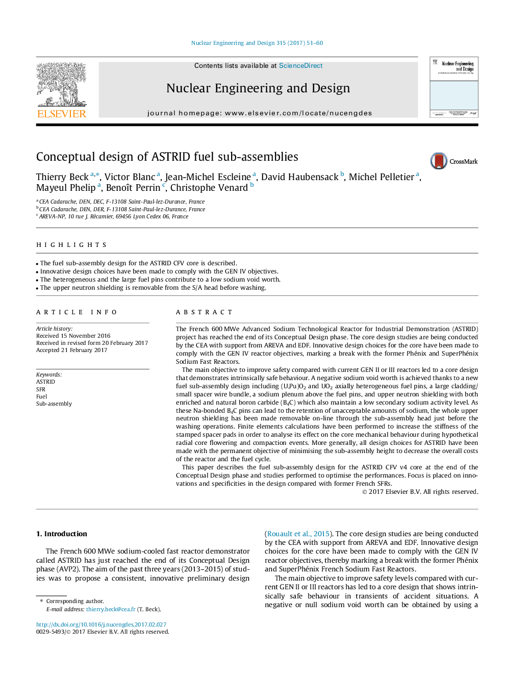 Conceptual design of ASTRID fuel sub-assemblies