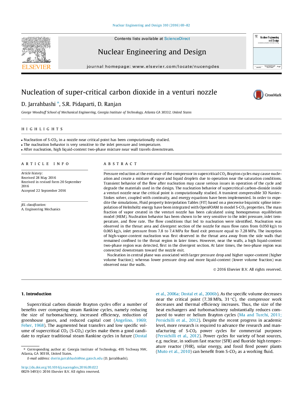 Nucleation of super-critical carbon dioxide in a venturi nozzle