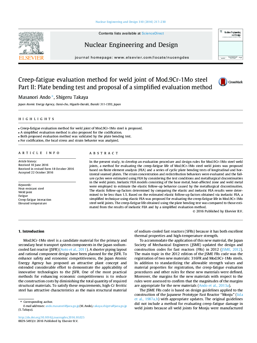 Creep-fatigue evaluation method for weld joint of Mod.9Cr-1Mo steel Part II: Plate bending test and proposal of a simplified evaluation method