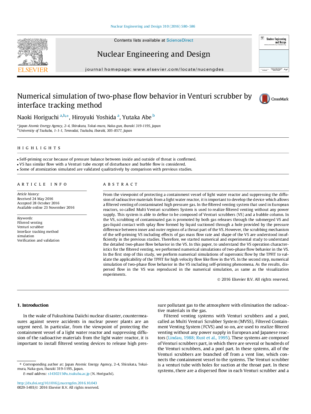 Numerical simulation of two-phase flow behavior in Venturi scrubber by interface tracking method