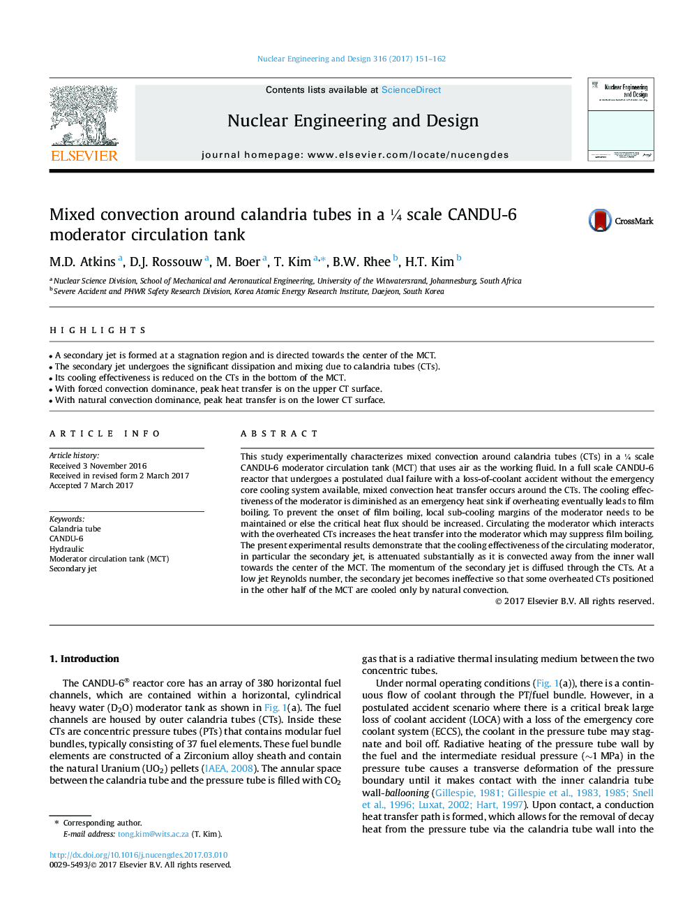 Mixed convection around calandria tubes in a Â¼ scale CANDU-6 moderator circulation tank