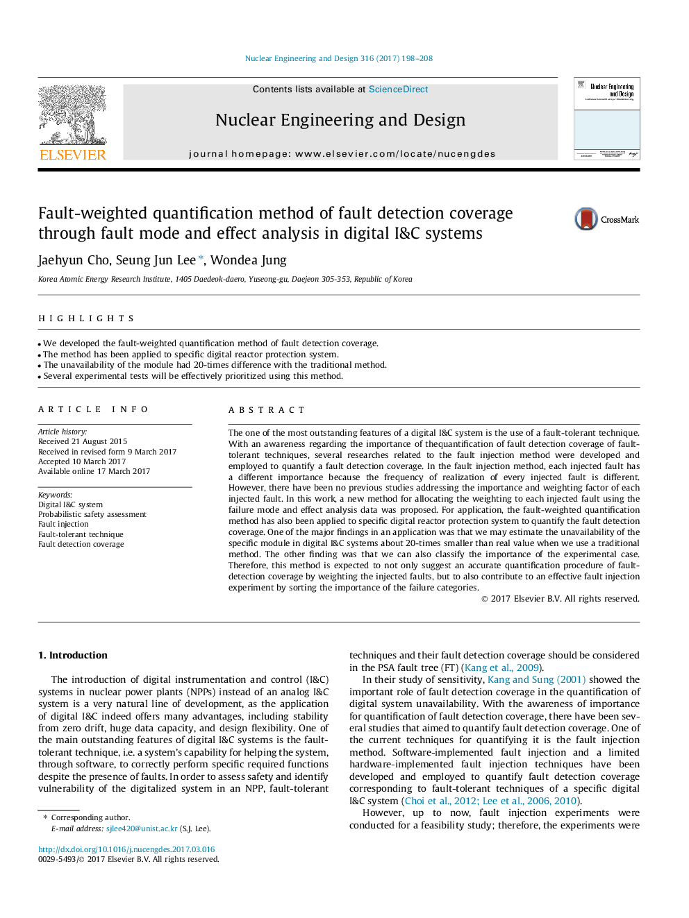 Fault-weighted quantification method of fault detection coverage through fault mode and effect analysis in digital I&C systems