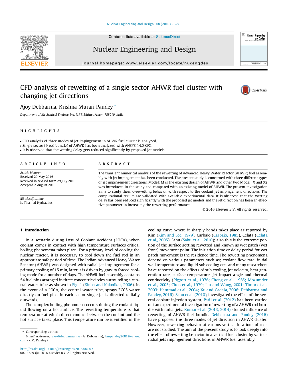 CFD analysis of rewetting of a single sector AHWR fuel cluster with changing jet directions