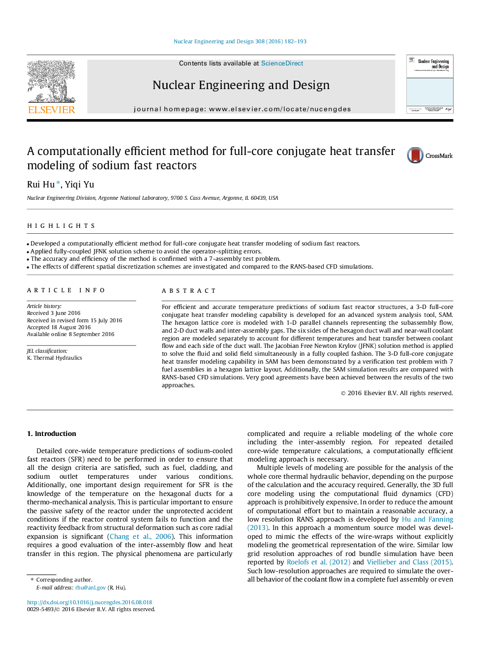 A computationally efficient method for full-core conjugate heat transfer modeling of sodium fast reactors