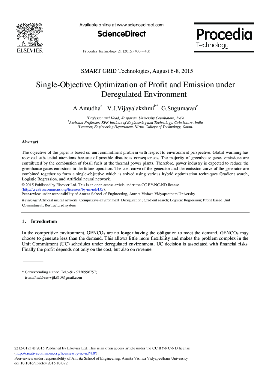 Single-objective Optimization of Profit and Emission Under Deregulated Environment 