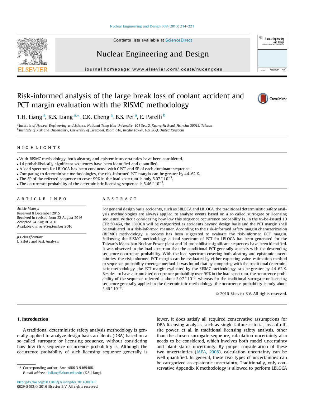 Risk-informed analysis of the large break loss of coolant accident and PCT margin evaluation with the RISMC methodology