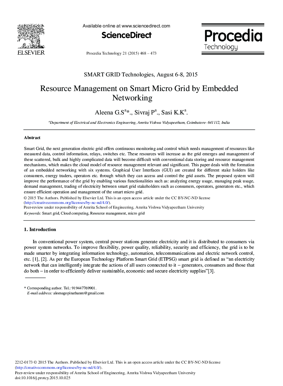 Resource Management on Smart Micro Grid by Embedded Networking 