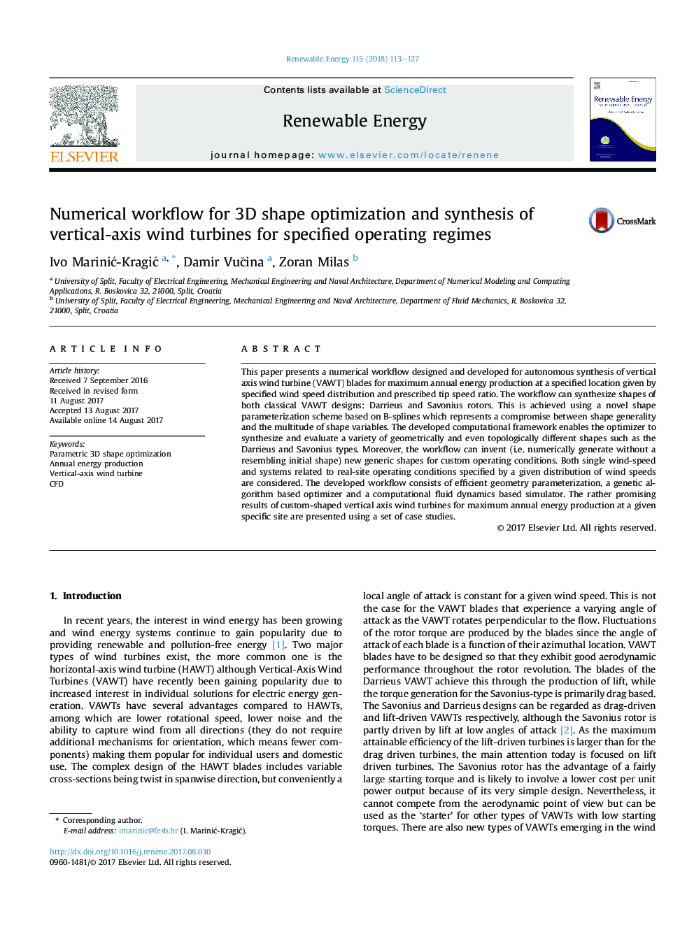 Numerical workflow for 3D shape optimization and synthesis of vertical-axis wind turbines for specified operating regimes