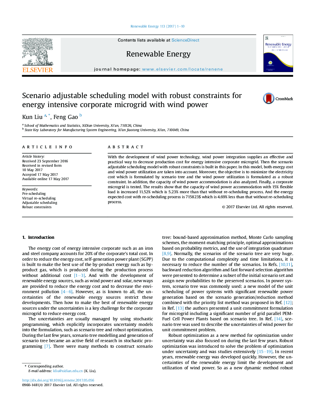 Scenario adjustable scheduling model with robust constraints for energy intensive corporate microgrid with wind power