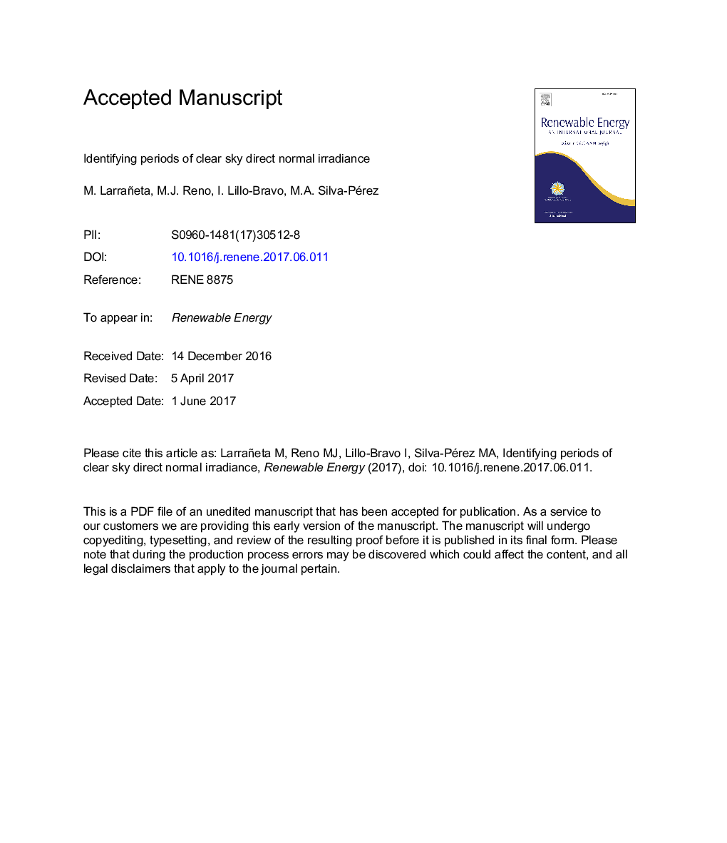 Identifying periods of clear sky direct normal irradiance