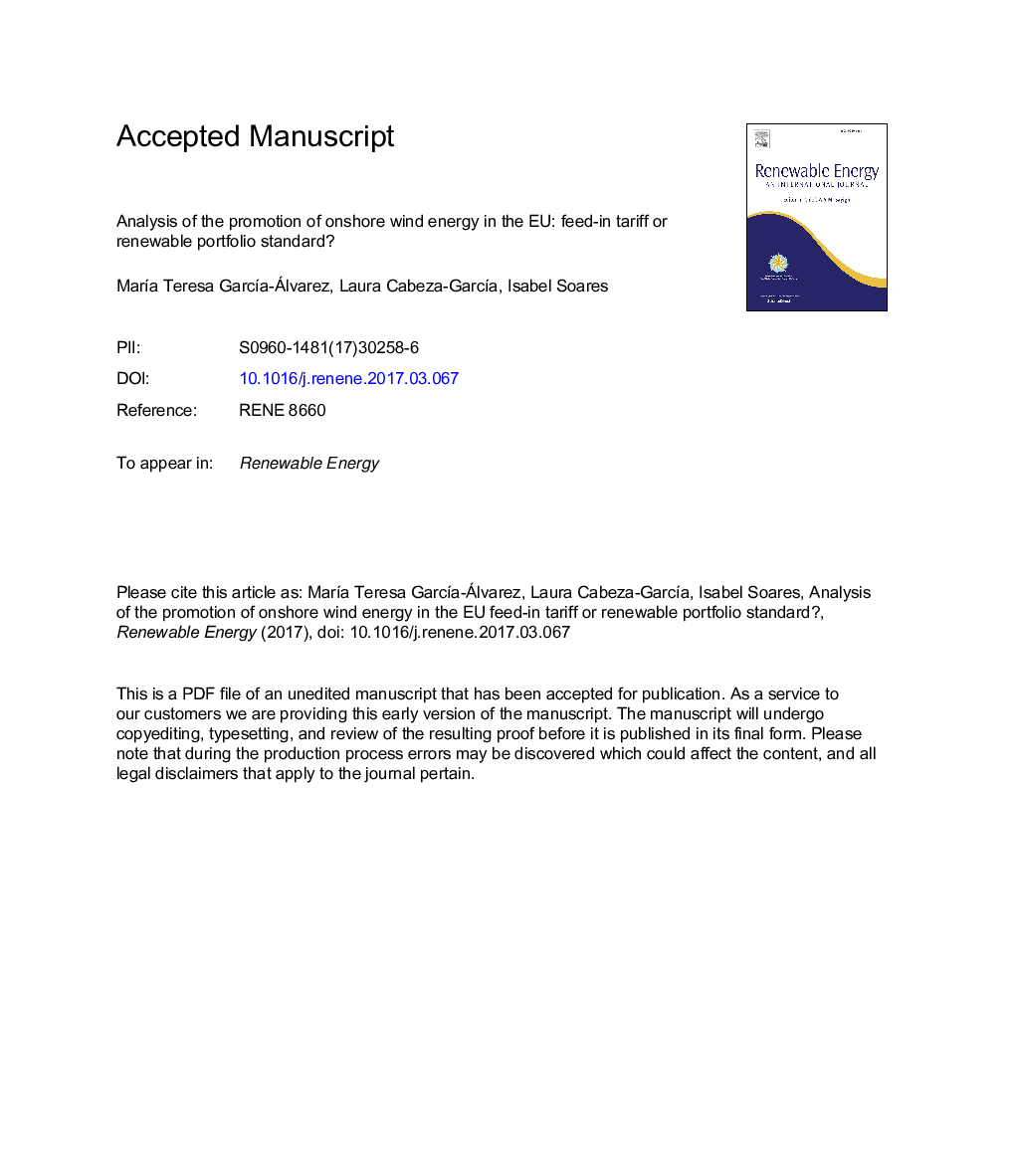 Analysis of the promotion of onshore wind energy in the EU: Feed-in tariff or renewable portfolio standard?