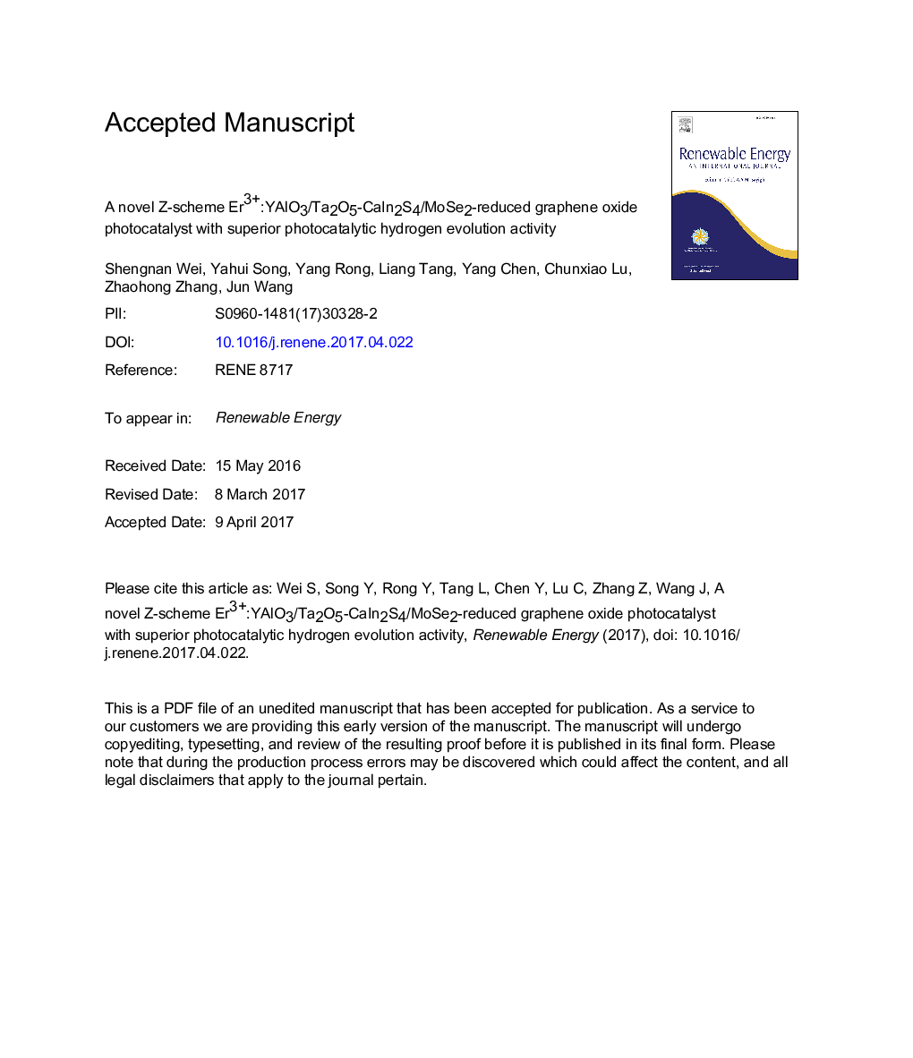 A novel Z-scheme Er3+:YAlO3/Ta2O5-CaIn2S4/MoSe2-reduced graphene oxide photocatalyst with superior photocatalytic hydrogen evolution activity