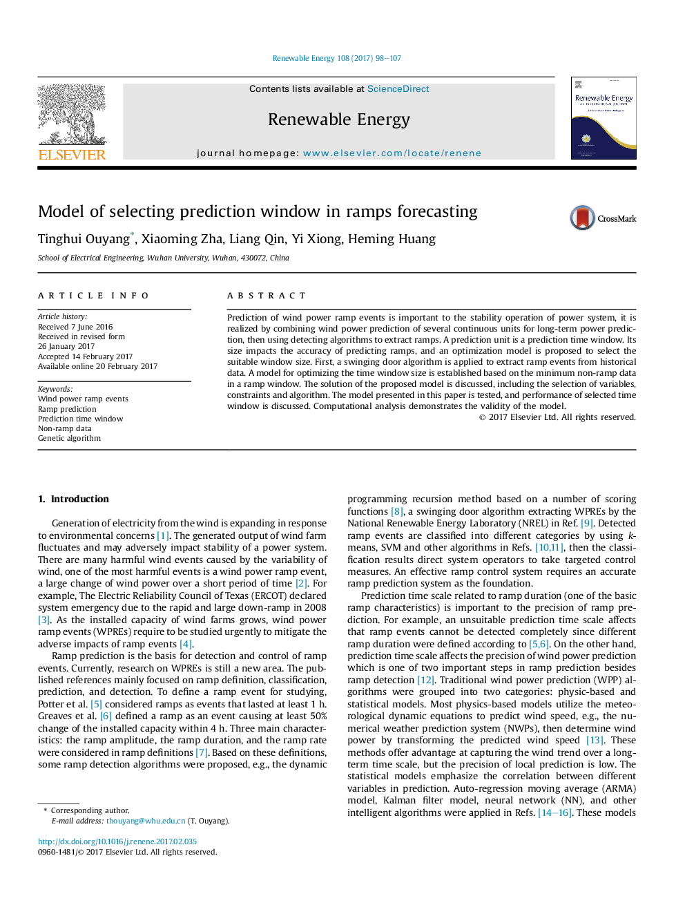 Model of selecting prediction window in ramps forecasting