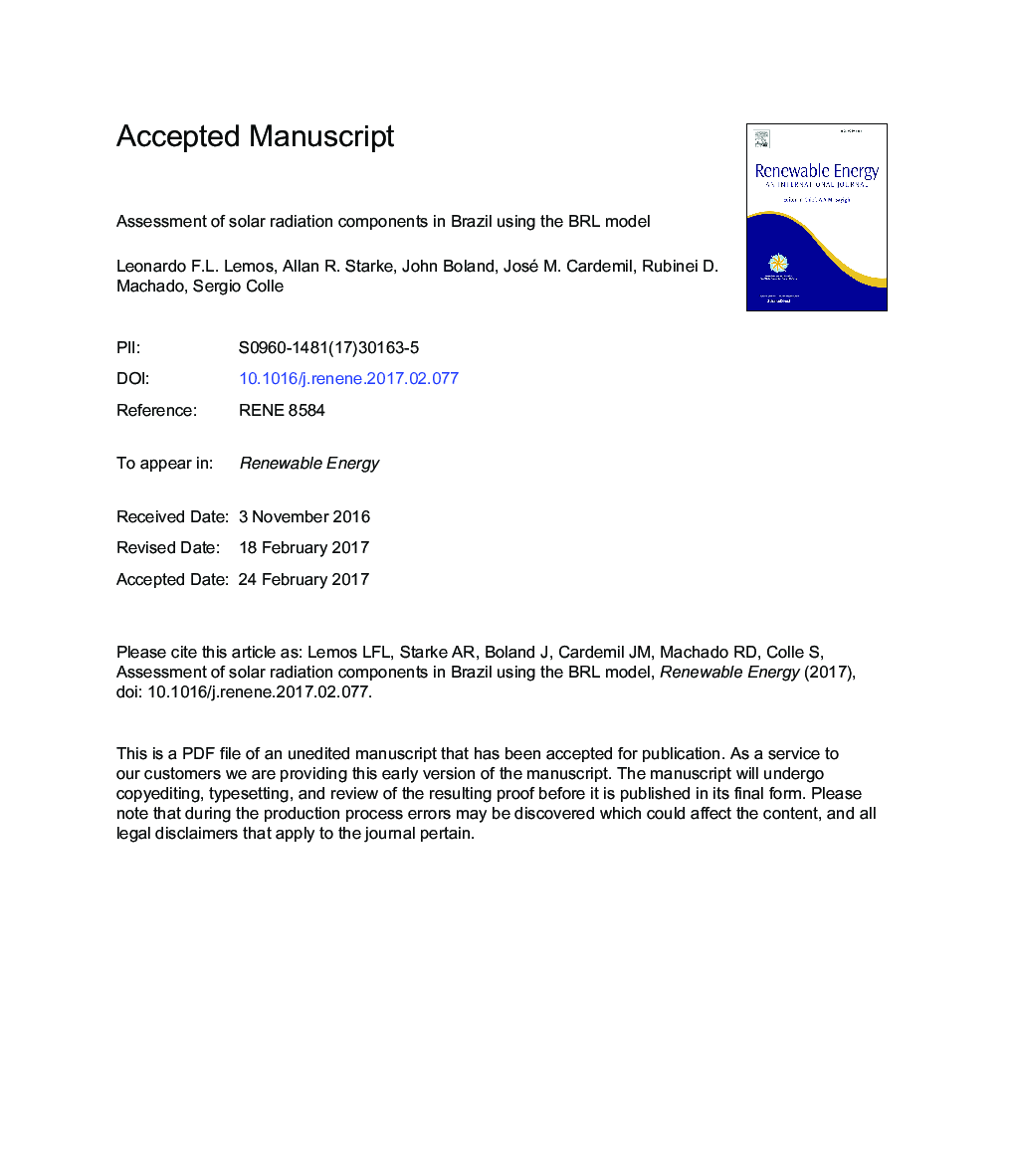 Assessment of solar radiation components in Brazil using the BRL model