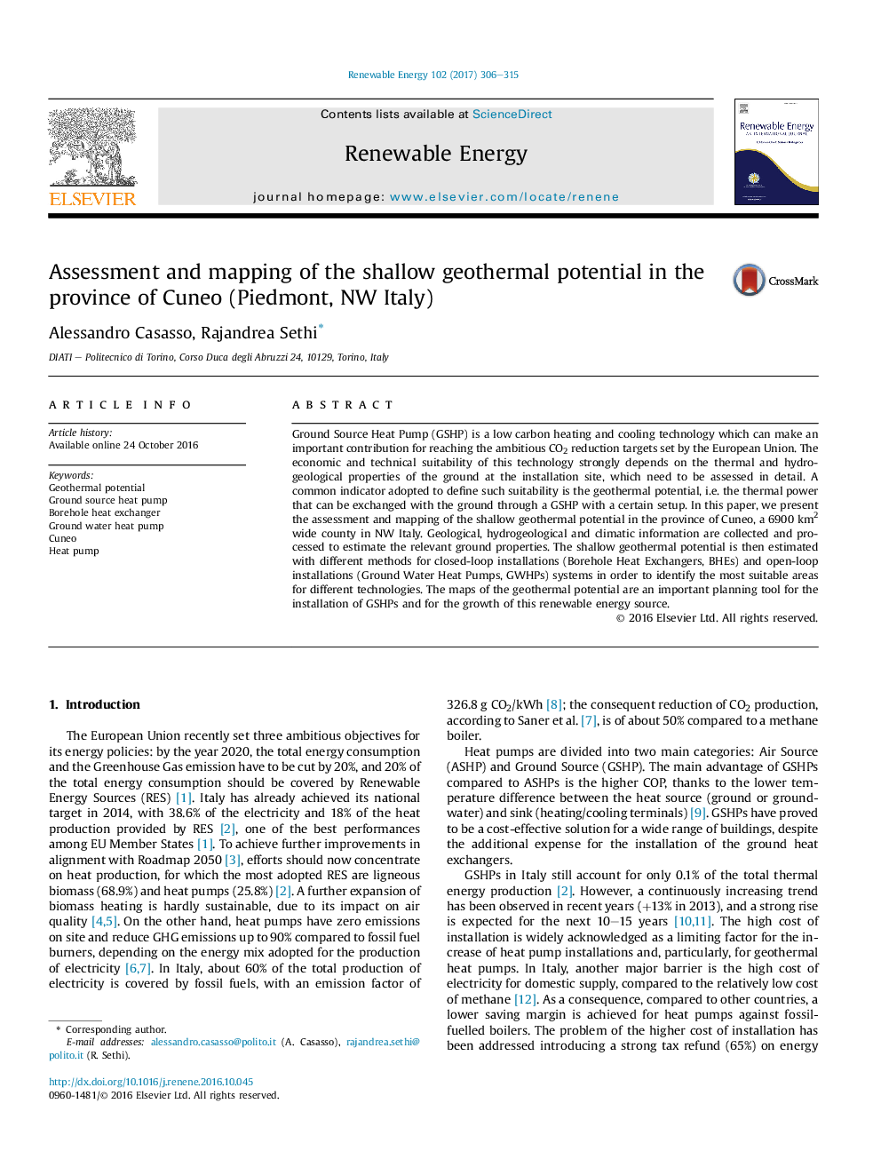 Assessment and mapping of the shallow geothermal potential in the province of Cuneo (Piedmont, NW Italy)