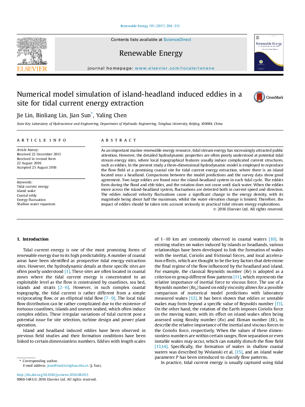 Numerical model simulation of island-headland induced eddies in a site for tidal current energy extraction