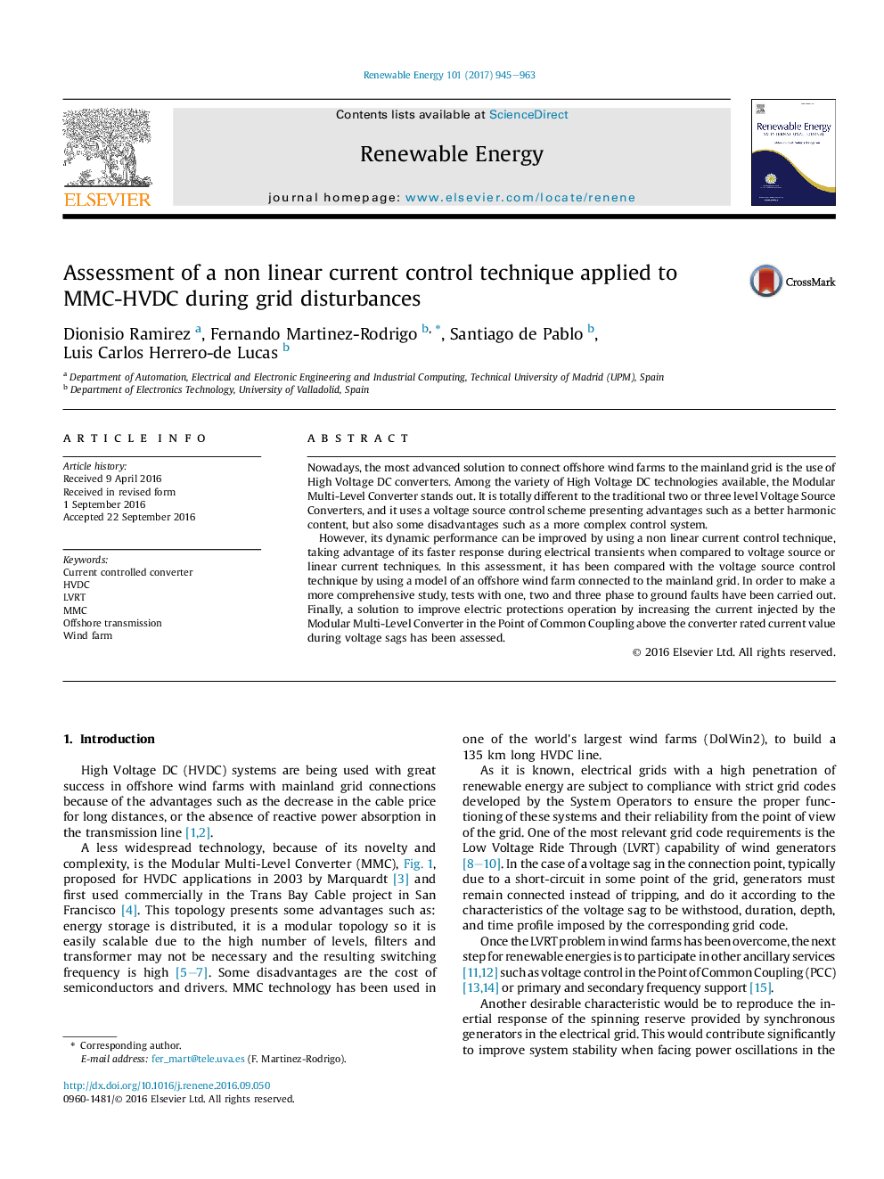 Assessment of a non linear current control technique applied to MMC-HVDC during grid disturbances