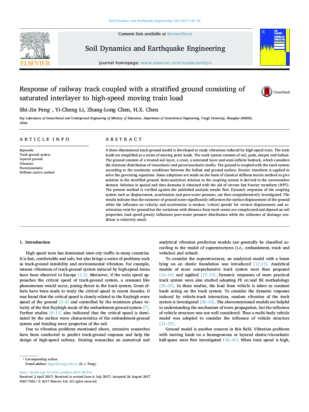 Response of railway track coupled with a stratified ground consisting of saturated interlayer to high-speed moving train load